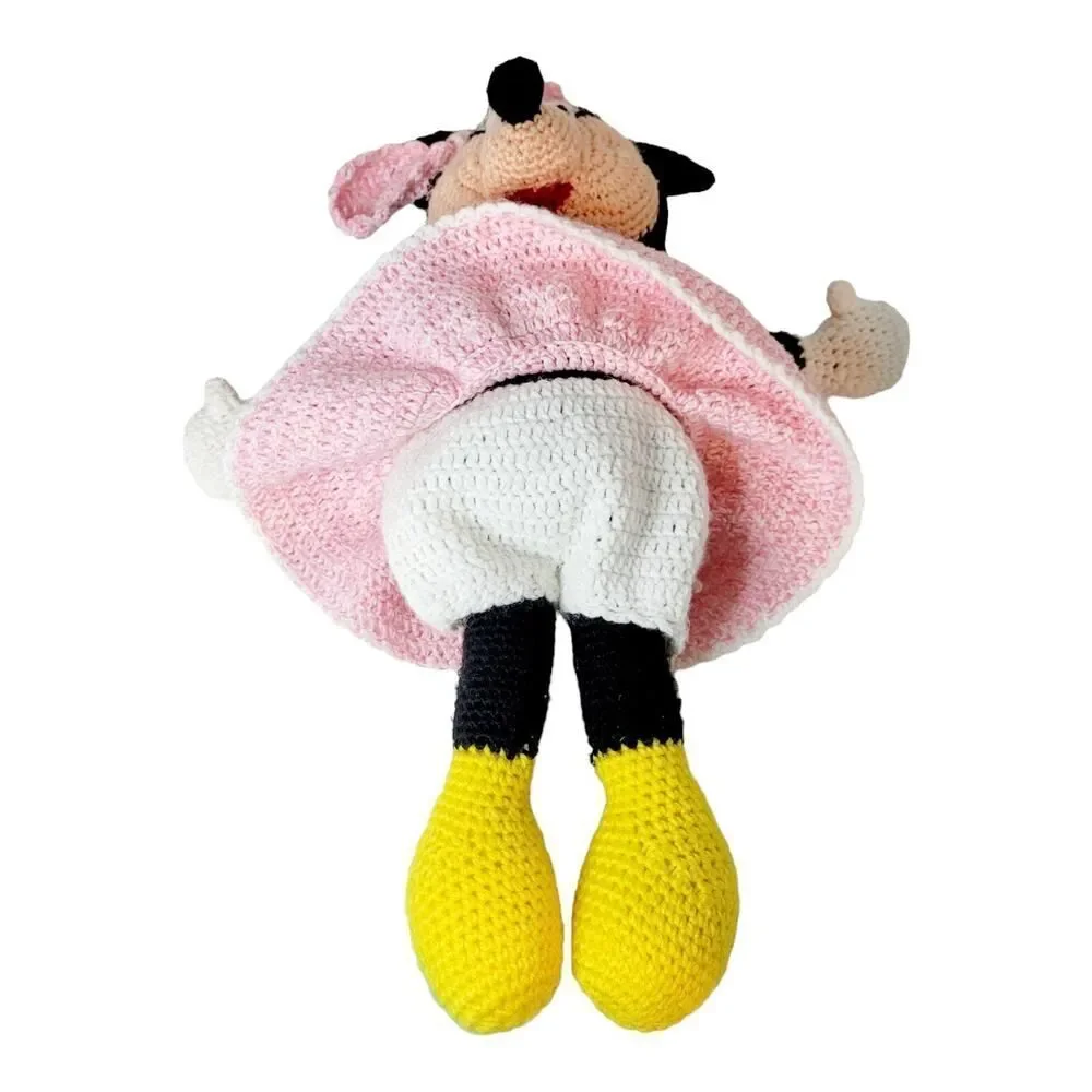 Handmade‎ Vintage Crochet Minnie Mouse Doll Plush Stuffed Toy 20”